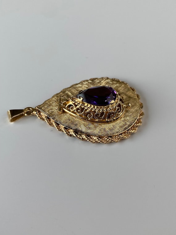 Vintage Solid 14k Yellow Gold Purple Sapphire Con… - image 6