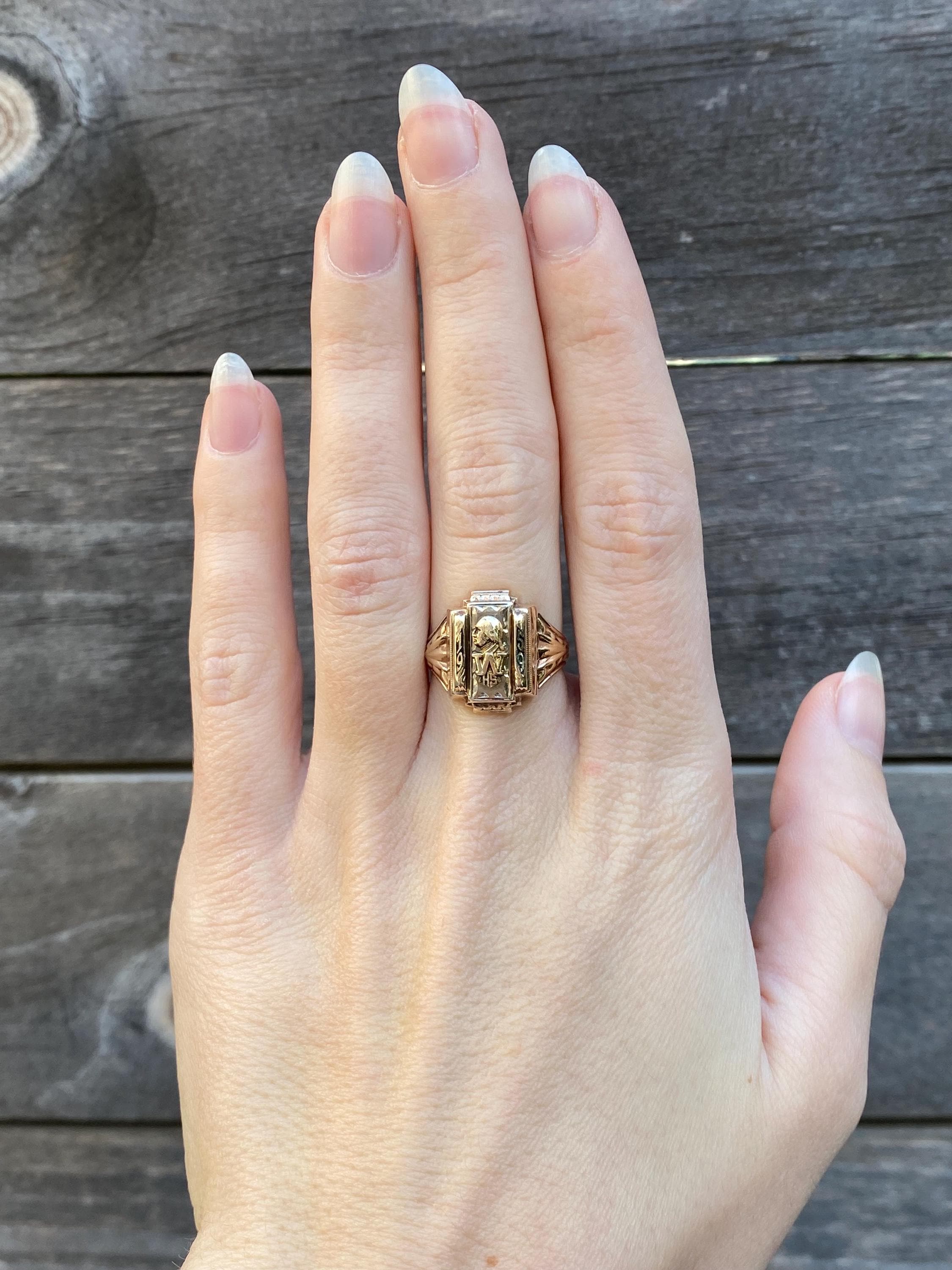 Vintage Solid 10k White & Yellow Gold 1959 Class Ring - Size