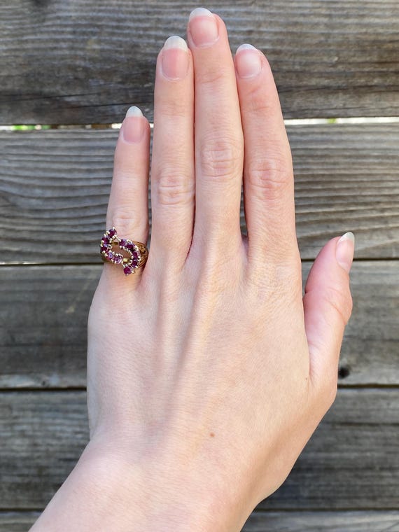 Vintage Solid 14k Yellow Gold Ruby Ring - Size 4 … - image 2