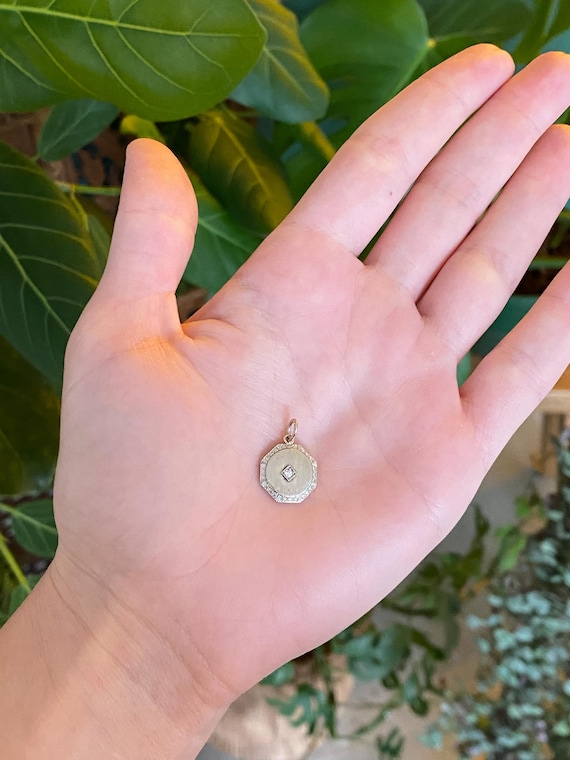 Solid 10k White Gold Diamond Lined Cufflink Conve… - image 2