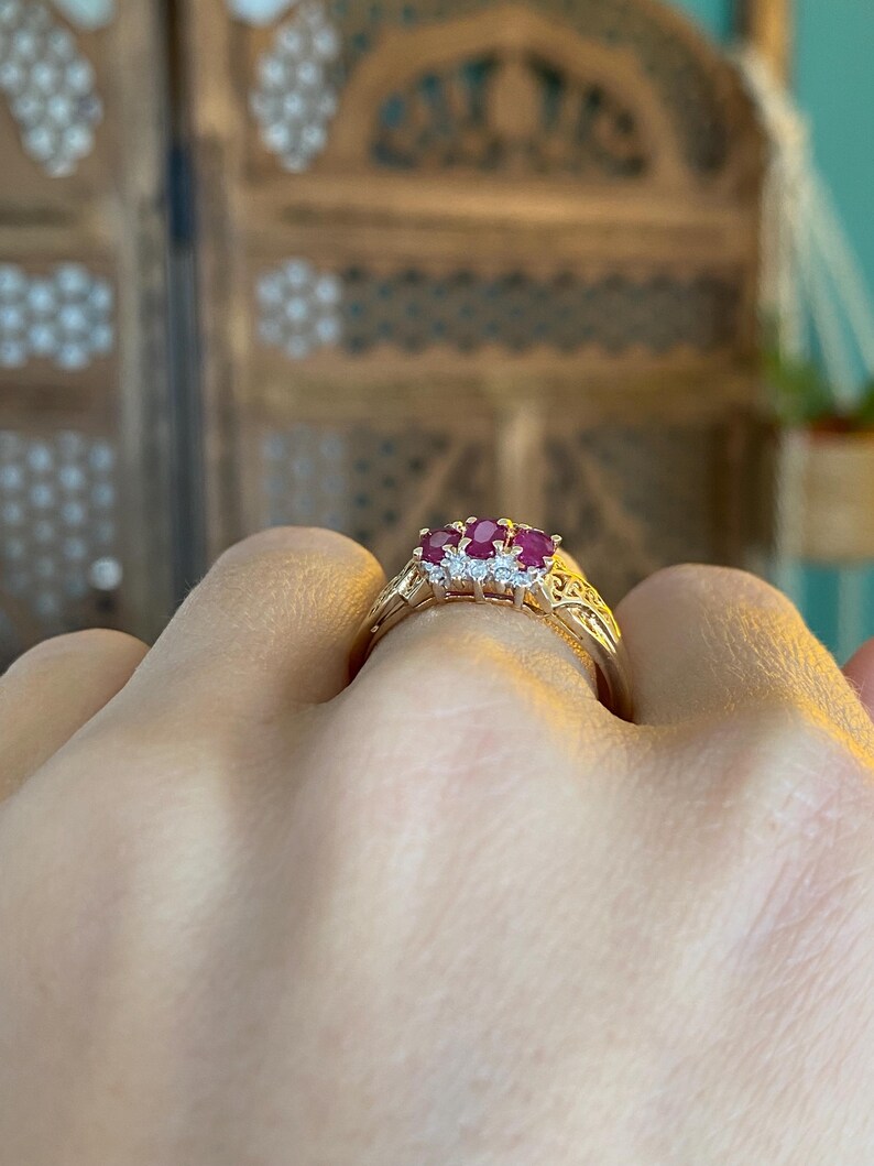Vintage Solid 14k Yellow Gold Ruby Diamond Ring - Size 9.25 - Etsy