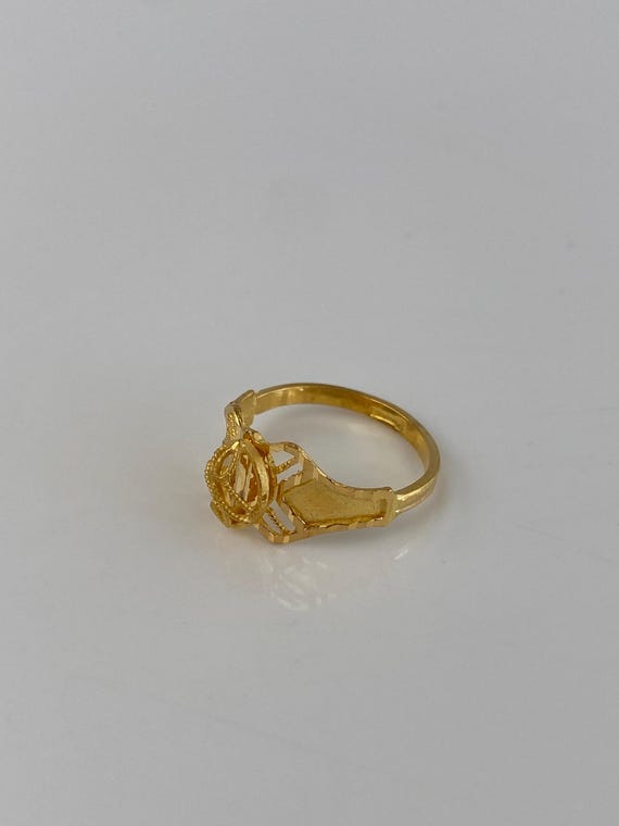 Solid 21k Yellow Gold Slim Diamond Cut Ring - Siz… - image 6