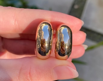 Vintage Solid 14k Yellow Gold Chunky Hoop Earrings  - Quality Fine Estate Jewelry - Real Genuine Gold