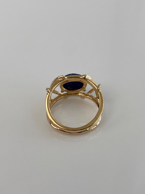 Solid 14k Blue Lapis Lazuli X Pattern Ring - Size… - image 7