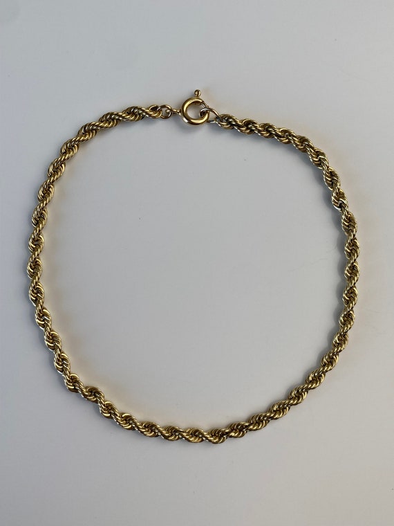 Vintage Solid 14k Yellow Gold Rope Chain Bracelet… - image 5