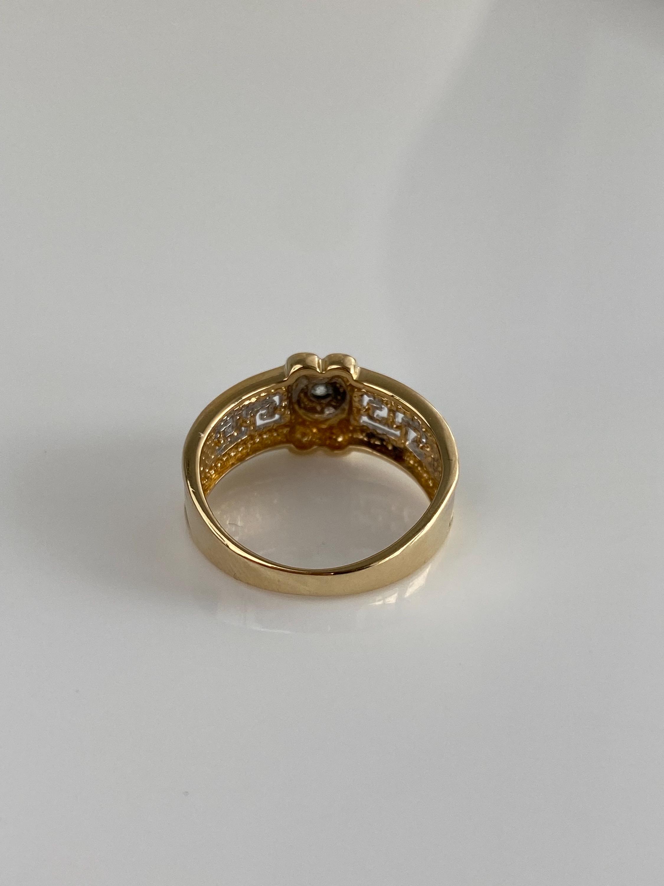 Dimand Key Rings Vintage Solid 14k White & Yellow Gold Diamond Greek Key Ring Band ...