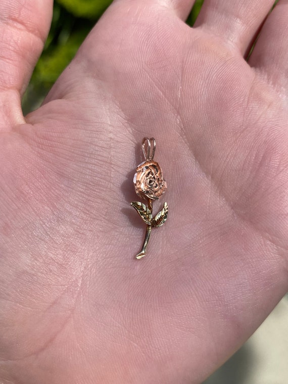 Vintage Solid 14k Rose & Green Gold Rose Charm - F