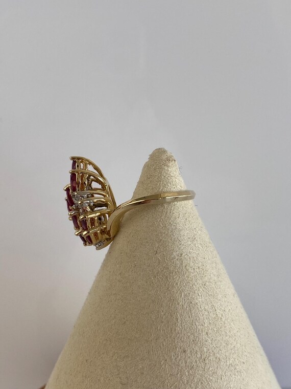 Vintage Solid 12k Yellow Gold Ruby Diamond Ring -… - image 6