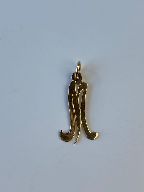 Solid 14k Yellow Gold Initial "M" Charm - image 3