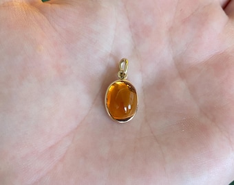 Vintage Solid 14k Yellow Gold Citrine Cabochon Cufflink Conversion Charm