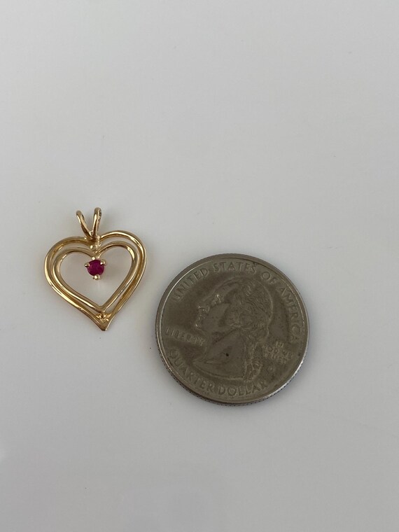 Vintage Solid 14k Yellow Gold Ruby Open Heart Cha… - image 6