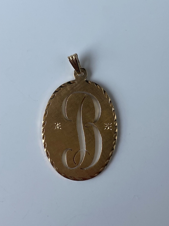 Solid 14k Yellow Gold Cursive Initial 'B' Charm - image 3