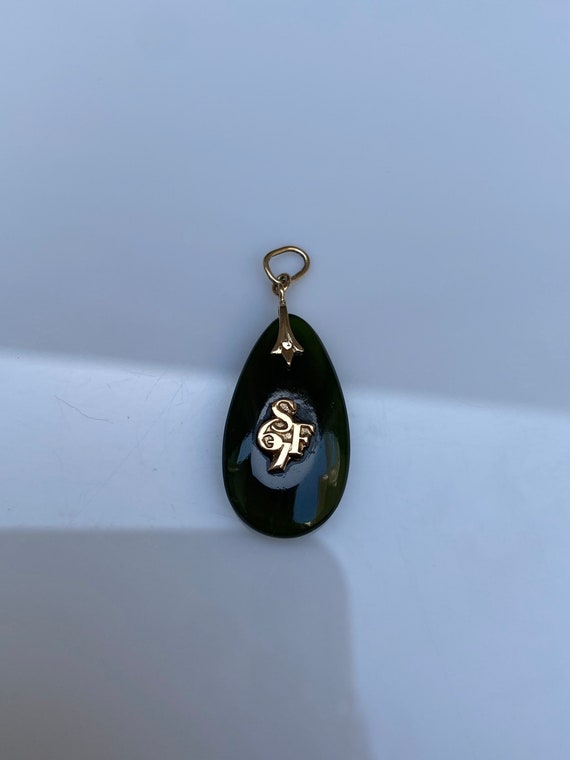 Vintage Chrysoprase 14k Yellow Gold Charm - Gemst… - image 3