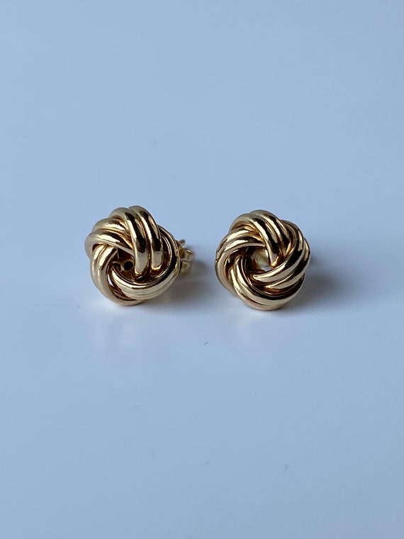 Vintage Solid 18k Yellow Gold Knot Stud Earrings … - image 3