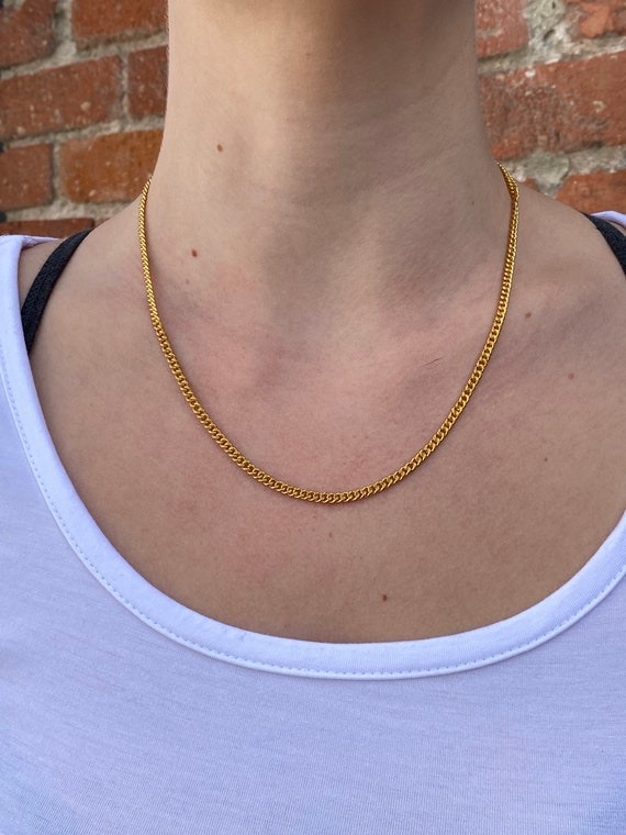 Vintage Solid 23k Yellow Gold Curb Chain Necklace… - image 4
