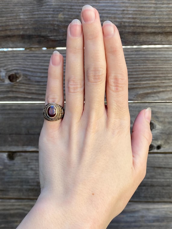 Vintage Solid 10k Yellow Gold Ruby Class Ring - S… - image 2