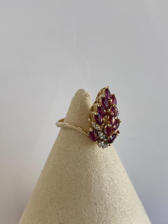 Vintage Solid 12k Yellow Gold Ruby Diamond Ring -… - image 9