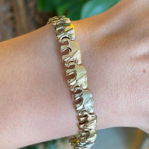 Vintage 14k Solid Tri Tone Gold Elephant Link Bracelet - 8 inches - Quality Fine Estate Jewelry - Real Genuine Gold