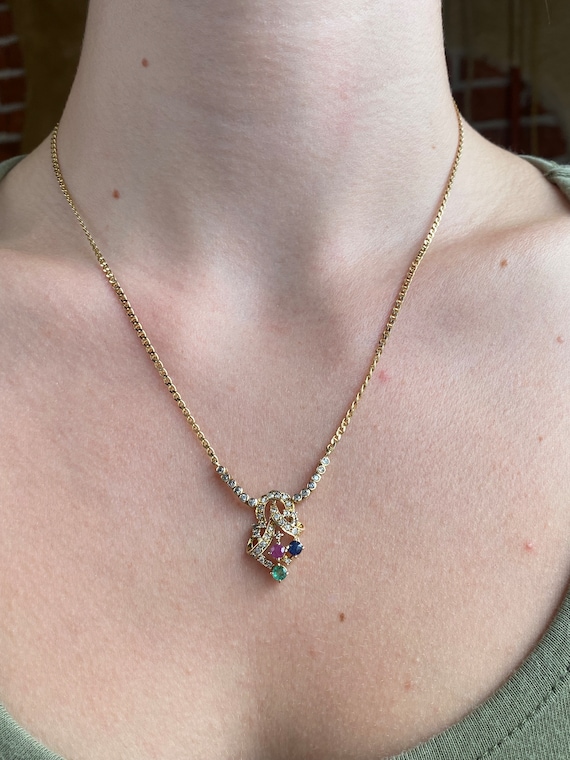 Solid 14k Yellow Gold Diamond Ruby Emerald Sapphi… - image 3