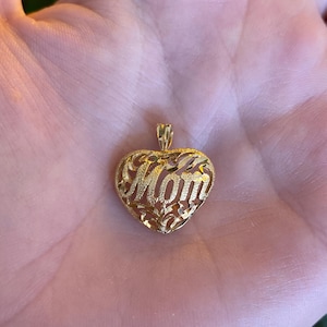 Vintage Solid 14k Yellow Gold Openwork Mom Heart Charm - Real Genuine Gold - Fine Estate Jewelry