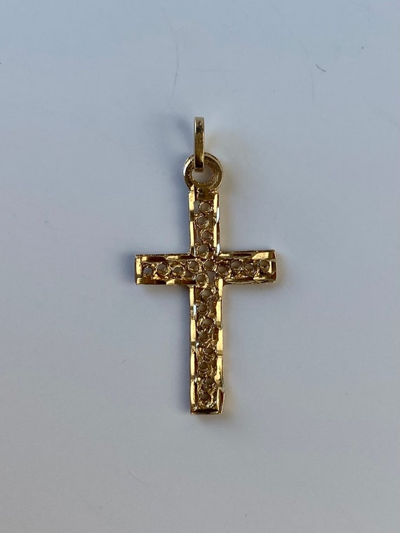 Vintage 14k Yellow Gold Religious Cross Charm - P… - image 3