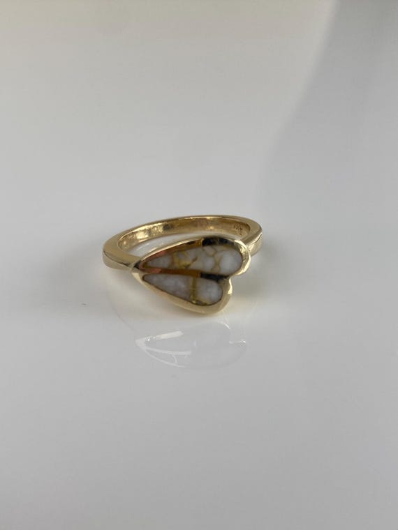Vintage Solid 14k White Stone Inlay Ring - Size 6… - image 5