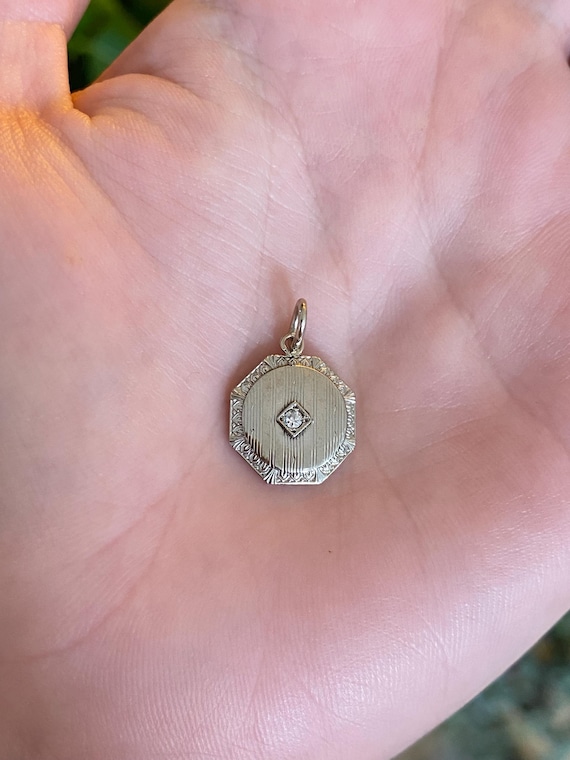 Solid 10k White Gold Diamond Lined Cufflink Conve… - image 1