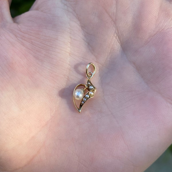 Vintage Solid 14k Yellow Gold Pearl & Seed Pearl Stick Pin Conversion Charm - Real Genuine Gold - Quality Fine Jewelry