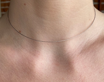 Solid 14k White Gold Dainty Designed Wire Collar Necklace - 16.75 inches - Fine Estate Jewelry - Real Genuine Gold