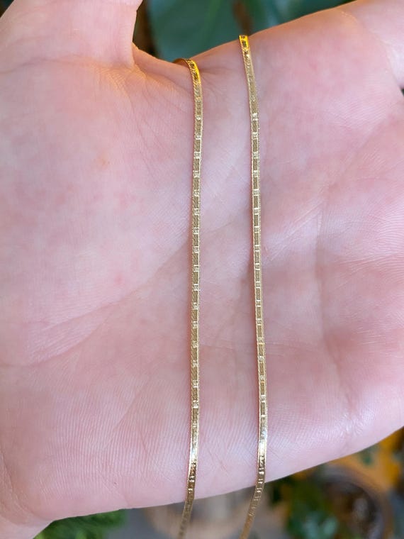 Vintage Solid 14k Yellow Gold Pattern Flat Chain … - image 1