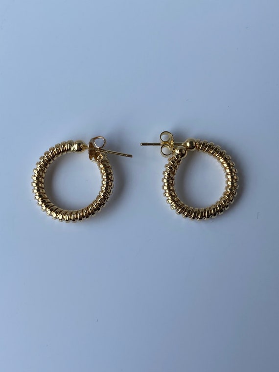 Vintage 18k Yellow Gold Flexible Hoop Earrings - … - image 4
