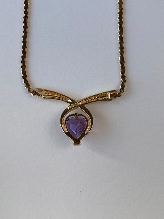 Vintage Solid 14k Yellow Gold Amethyst Heart Chai… - image 9