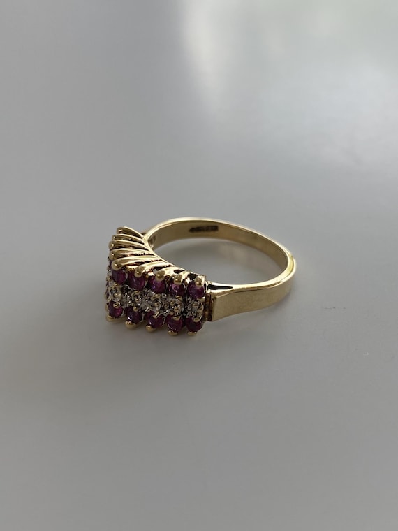 Vintage Solid 10k Yellow Gold Diamond Ruby Ring -… - image 6