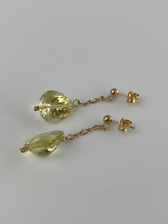 Solid 14k Lemon Quartz Drop Dangle Earrings - Fin… - image 5