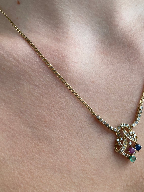 Solid 14k Yellow Gold Diamond Ruby Emerald Sapphi… - image 5