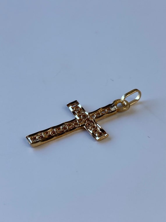 Vintage 14k Yellow Gold Religious Cross Charm - P… - image 5