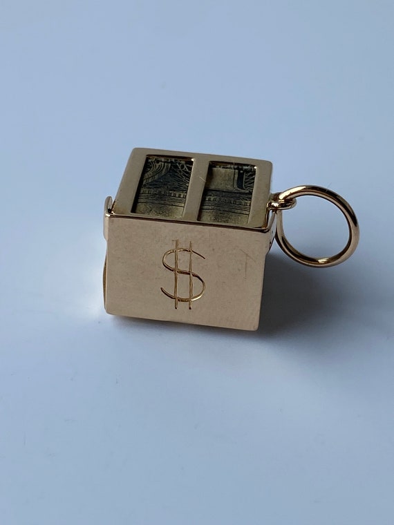 Vintage Solid 14k Yellow Gold Money Box Charm - P… - image 5