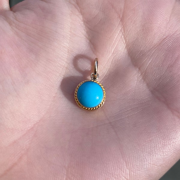 Vintage Solid 14k Yellow Gold Turquoise Charm - Fine Estate Jewelry - Real Genuine Gold - Necklace Pendant