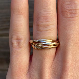 Bague à rouler vintage en or massif 14 carats tricolore - Taille 5,25-5,5 - Bijoux de qualité - Or véritable