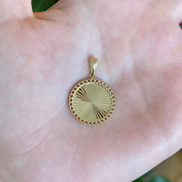 Solid 14k Yellow Gold Engine Turned Pendant