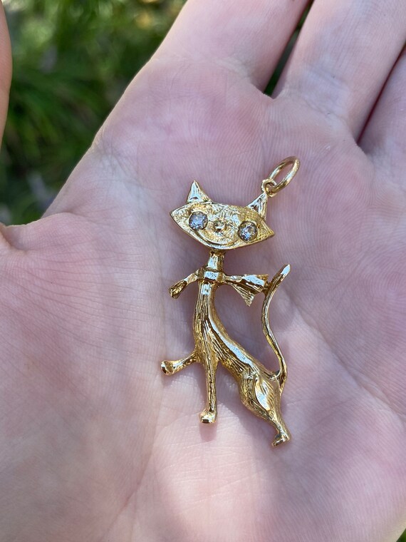 Vintage Solid 18k Yellow Gold Cat Charm Quality Fine Estate