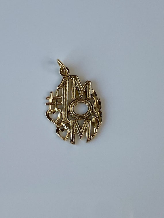 Solid 14k Yellow Gold #1 Mom Charm - Pendant for … - image 3