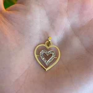 Vintage Solid 18k Yellow Gold Diamond Heart Charm - Fine Estate Jewelry - Real Genuine Gold