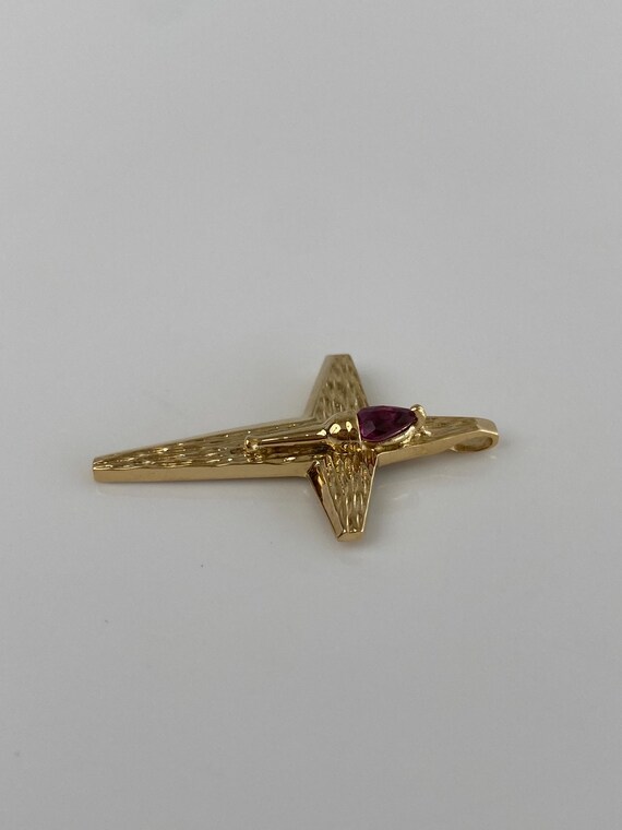Vintage Solid 18k Yellow Gold Ruby Cross Charm - … - image 5