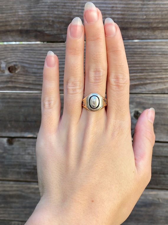 Vintage Solid 10k White & Yellow Gold 1930 Class Ring - Size 8.75