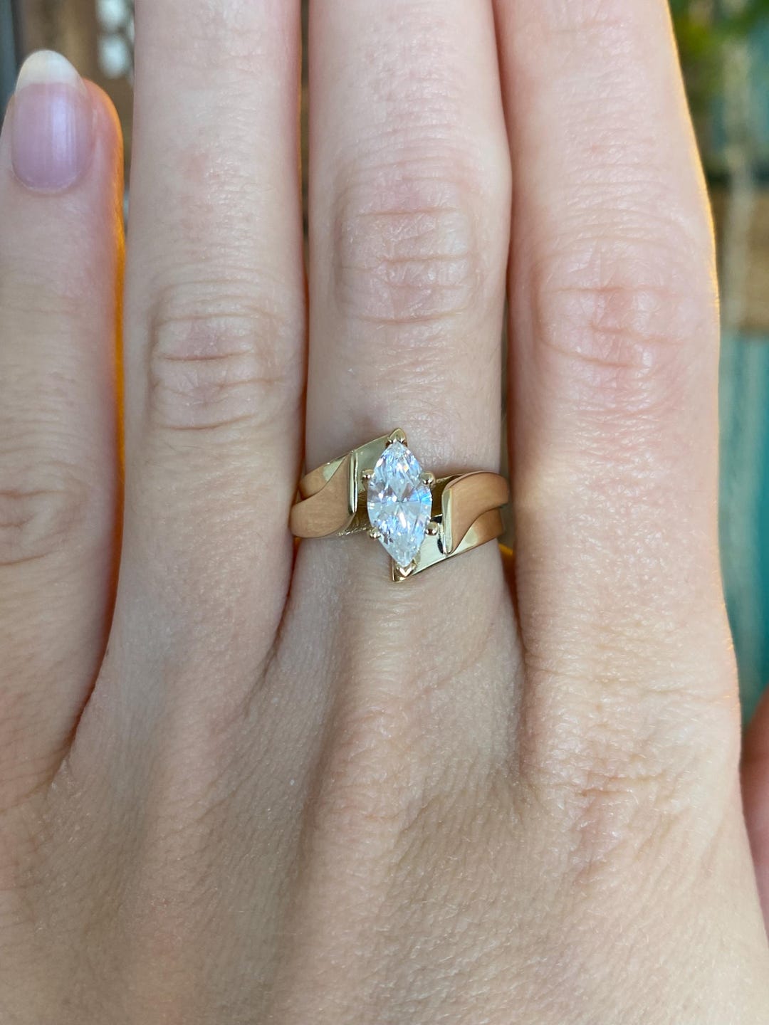 Vintage Solid 14k Yellow Gold Marquis Cubic Zirconia Ring - Size 6.25 ...