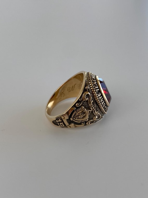 Vintage Solid 10k Yellow Gold Ruby Class Ring - S… - image 8