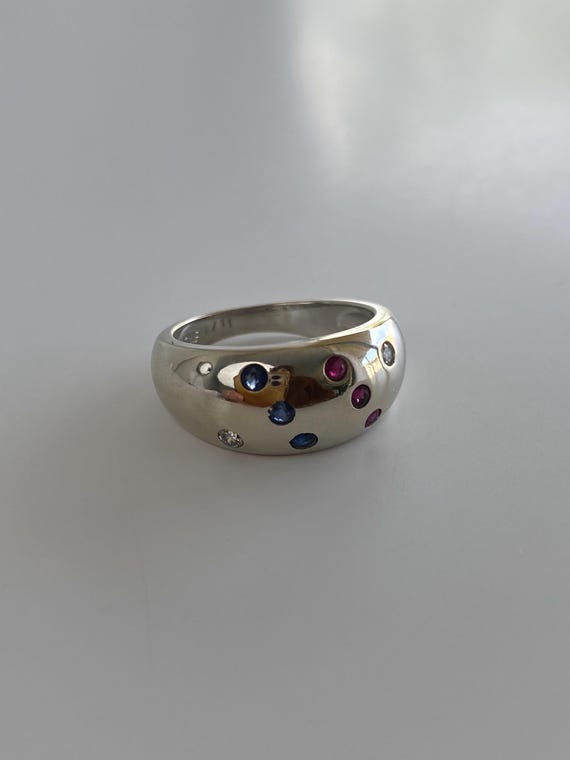 Vintage Solid 10k White Gold Diamond Ruby Sapphir… - image 9