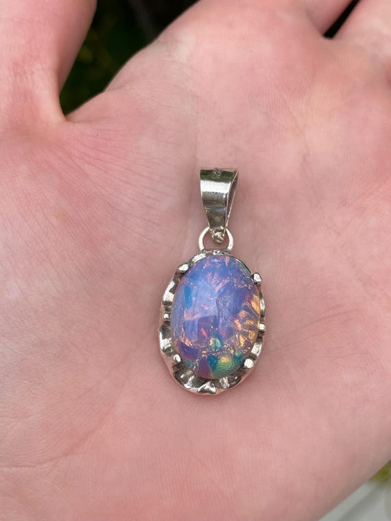 Vintage Solid Sterling Silver Foiled Cabochon Cha… - image 1