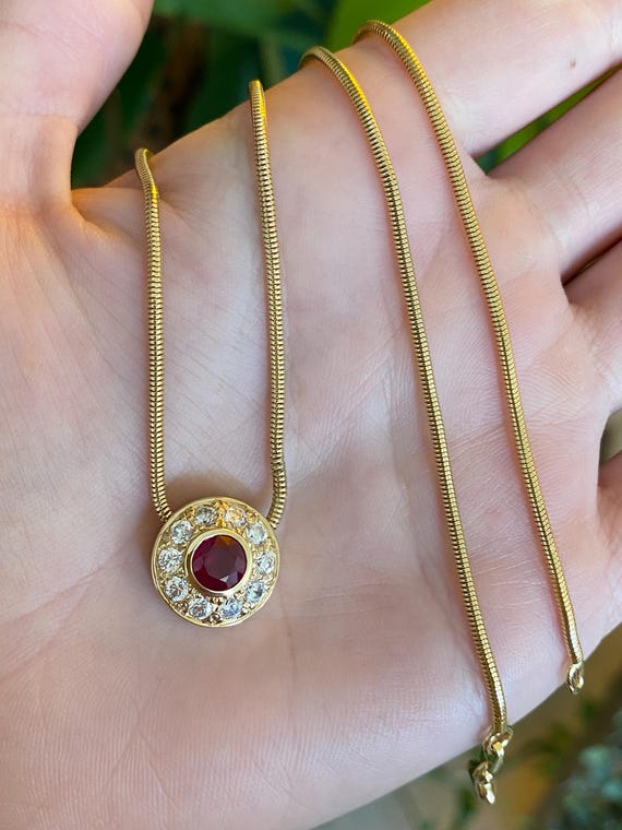 Vintage Solid 14k Yellow Gold Ruby Clear Cubic Zi… - image 1